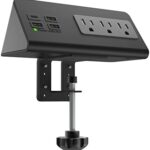Nightstand Edge Mount Power Strip with USB-C Ports Tabletop Surge Protector Desk Clamp Power Sockets with 3 AC Outlets &4 Fast Charging USB Ports for Home Office Hotel and Dormitory