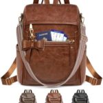 RAINSMORE Backpack Purse for Women, Waterproof Leather Backpack Purse Lightweight Travel Fashion Backpack Convertible Designer Ladies Shoulder Bag with Bow, Brown