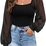 DOROSE Womens Mesh Long Sleeve Shirts Casual Blouses Tops