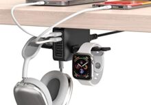 HORUMP PC Gaming Headphone Headset Holder Hanger Hook, Dual Headphone Stand Under Desk with 5 Ports USB Charging Station, Suitable for Gamer Earphone Accessories as Boyfriend, Son, Husband Gifts