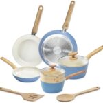 GoodCook 10-Piece Healthy Ceramic Titanium-Infused Cookware Set, Light Blue – Pots, Pans, Steamer, Spoon & Turner – Induction Cookware, Kitchen Pots & Pans Set, Nonstick Cooking Pan Set