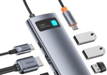 Baseus USB C to HDMI Adapter, 4K@60Hz USB C Docking Station, 7 in 1 USB C Hub with 3 USB-A, PD 100W, TF/SD Card Reader, USB C Dock Compatible for iPhone 15/Mac/Dell/Acer/HP/ASUS/Steam Deck/Rog Ally