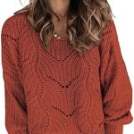 Dokotoo Womens Sweaters 2024 Cute Elegant Soft Crewneck Long Sleeve Hollow Cable Knit Pullover Tops