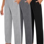 Huukeay 3 Pack Women's Lounge Pants, Cozy Wide Leg Lounge Pants with Pockets Loose Flowy Yoga Sweatpants Workout Comfy Jogger