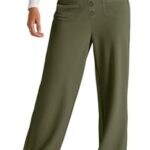 EVALESS Women's Fall 2024 Pants High Waist Straight Leg Pants Business Casual Button Down Work Pants Trousers with Pockets