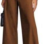 miduo Womens High Waisted Cropped Wide Leg Stretchy Straight Pants Trousers with Pockets
