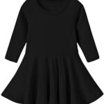 GSVIBK Baby Girls Cotton Dress Long Sleeve Toddler Girl Ruffle Dress Baby Solid Dresses Double Ruffle Sleeve Tie Back Dress