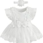 Infant Baby Girl Lace Romper Baby Tulle Dress Romper Flowers Bodysuit Spring Summer Festival Clothes with Headband
