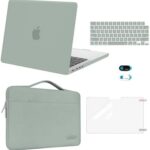 MOSISO Compatible with MacBook Pro 14 inch Case 2024 2023 2022 2021 M4 M3 M2 M1 A3112 A3185 A3401 A2918 A2992 A2779 A2442, Plastic Hard Case&Bag&Keyboard Skin&Webcam Cover&Screen Film, Antique Green