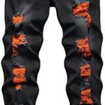 DANT BULUN Men's Ripped Distressed Destroyed Slim Fit Straight Leg Denim Jeans