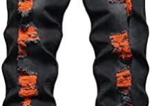 DANT BULUN Men's Ripped Distressed Destroyed Slim Fit Straight Leg Denim Jeans