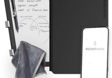 New Rocketbook Pro Smart Notebook | Black | Scannable Office Notebook with 20 Sheet Page Pack - Lined and Dot Grid | Hardcover Vegan Leather Reusable with 1 Pilot Frixion Pen & 1 Microfiber Cloth | Executive Size: 7 in x 9 in