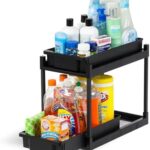 IRIS USA 2-Tier Under Sink Organizer, Storage with Sliding Drawers - Versatile Solution for Office, Kitchen or Bathroom - Black