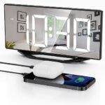 Digital Alarm Clocks for Bedrooms，8.7" LED Mirror Electronic Clocks with 2 USB Charger Ports,7 Levels Brightness & Alarm Volume,Dual Alarms,Snooze,12/24H,Modern Desk Clock for Bedside Home Office