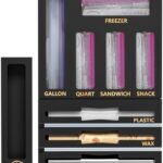 DALSHABET 9 IN1 Bamboo Storage Bag Drawer Organizer with Cutter, Foil and Plastic Wrap Dispenser for Kitchen Storage Compatible with All Brands Gallon, Quart, Sandwich & Snack Size Bags - Black