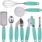 COOK WITH COLOR Kitchen Gadget Set Stainless Steel Utensils with Soft Touch Handles, 7 Pc. Stainless Steel, Mint