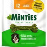 Minties Dental Chews for Dogs, 12 Count, Vet-Recommended Mint-Flavored Dental Treats for Large Dogs Over 50 lbs, Dental Bones Clean Teeth, Fight Bad Breath, and Removes Plaque and Tartar