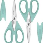 Kitchen Shears, iBayam Kitchen Scissors Heavy Duty Meat Scissors Poultry Shears, Dishwasher Safe Food Cooking Scissors All Purpose Stainless Steel Utility Scissors, 2-Pack (Aqua Sky)