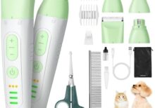 SUPRENT Dog Grooming Kit, 4 in 1 Quiet Pet Clippers for Grooming Supplies, Cordless Cat Paw Trimmer Dog Nail Grinder, Professional Long Hair Shaver Set for Cat Matted Hair and Small Dogs Thick Coats