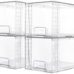 Vtopmart 4 Pack Large Stackable Storage Drawers,Easily Assemble Acrylic Bathroom Closet Undersink Organizers and Storage,Plastic Storage Bins for Kitchen Cabinets,Pantry,Makeup,Medicine Organization