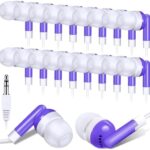 Konohan 100 Pack Bulk Earbuds for Classroom, Student Basic Headphones in Ear for Kids Schools Libraries Laptop, 3.5 MM Earbuds Dot Headphones, Individually Bagged (Purple)