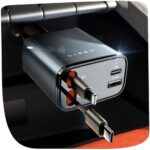 LISEN Retractable Car Charger [69W USB C Car Charger Adapter] iPhone 16 Car Charger Fast Charging, Gift for Men Women, Car Accessories USBC Car Charger for iPhone 16 15 14 13 12 Android, Gray