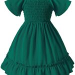 Neutocd Toddler Baby Girl Dress Ruffle Short Sleeve Elastic Solid Square Neck Flared Plain Casual Summer Dresses for Girls
