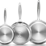DELARLO Whole Body Tri-Ply Stainless Steel Frying Pan set, 8”/10”/12” Cooking pans, Kitchen Cookware Set, Fast Heating Chef's pan with Ergonomic Handles, Suitable for All Stove