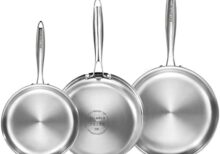 DELARLO Whole Body Tri-Ply Stainless Steel Frying Pan set, 8”/10”/12” Cooking pans, Kitchen Cookware Set, Fast Heating Chef's pan with Ergonomic Handles, Suitable for All Stove