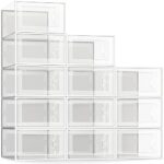 SEE SPRING Large 12 Pack Shoe Storage Box, Clear Plastic Stackable Shoe Organizer for Closet, Space Saving Foldable Shoe Rack Sneaker Container Bin Holder
