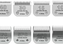 Size 40/30/15/10/7FC/5FC/4FC/3FC Detachable Pet Dog Grooming Clipper Ceramic Blades Set,Compatible with Andis,Oster A5,Wahl KM10 Series Clippers,Cut Length 1/100"(0.25mm) to 1/2"(13mm),8 Pack