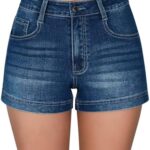 roswear Women's Casual Summer High Waisted Basic Jean Shorts Stretchy Denim Shorts