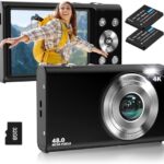 Digital Camera, Autofocus UHD 4K Vlogging Camera with 32GB Card, 48MP 16X Digital Zoom Digital Camera, Anti-Shake Portable YouTube Compact Point Shoot Camera for Teens Adult Beginner(Black)