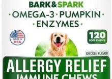 BARK&SPARK Dog Allergy Relief Chews - Anti-Itch Skin & Coat Supplement - Omega 3 Fish Oil - Itchy Skin Relief Treatment Pills - Itching&Paw Licking - Dry Skin&Hot Spots - (120 Immune Treats - Chicken)