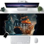 Pirate Ship Desk Mat Black Desk Pad Large Gaming Mouse Pad XXL Pirate Ship Extended Mousepad Big 31.5 x 15.7 in Laptop Computer Mouse Keyboard Mat for Office Desk Decor Accessories