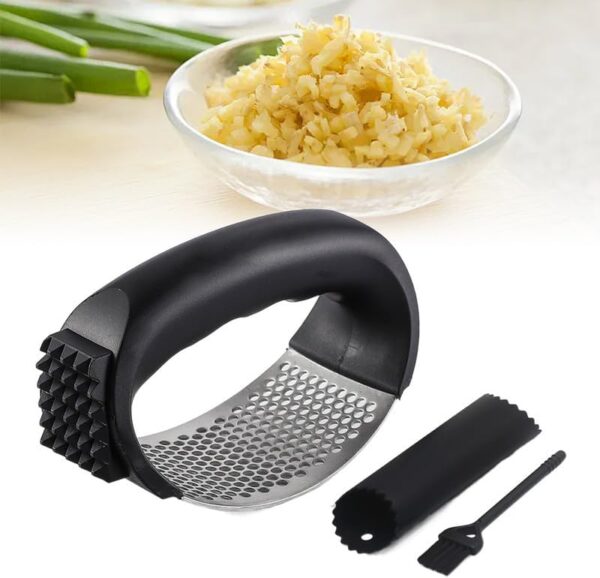 Upgraded Garlic Press Rocker, 2024 New Stainless Steel Garlic Presser, Garlic Mincer Crusher Masher with Peeler and Cleaning Brush, Garlic Chopper for Smash Garlic Kitchen Gadgets Tools