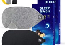 Mavogel Cotton Sleep Mask - Updated Design Light Blocking Sleep Mask, Soft and Comfortable Eye Blindfold for Men Women, Eye Mask for Sleeping/Shift Work, Includes Travel Pouch, Grey & Black