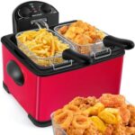 Secura 1700-Watt Stainless-Steel Triple Basket Electric Deep Fryer with Timer Free Extra Odor Filter, 4L/17-Cup, Red