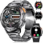 FOXBOX Military Smart Watch for Men with Flashlight (Answer/Make Calls), 1.43" AMOLED Rugged Smartwatch, 530mAh Battery, IP68 Waterproof Heart Rate SpO2 Sleep Monitor Fitness Tracker for iOS Android
