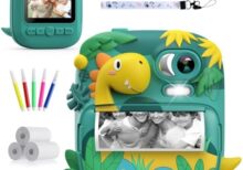 Kids Camera Instant Print, CAMCLID 2.4 Inch Screen Camera for Kids Dinosaur Children Digital Camera with 32GB Card & 3 Rolls Paper, Christmas Birthday Gift Toys for Boys Girls 3-12 Age (Green)