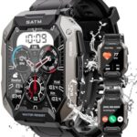 Military Smart Watches for Men IP68 Waterproof for Swimming, with Answer/Make Calls, 80 Days Extra-Long Battery Outdoor Tactical Smart Fitness Watch, Blood Pressure/Heart Rate Smartwatch for Android