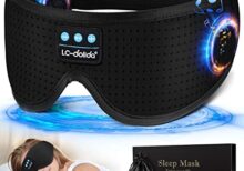 LC-dolida Sleep Headphones, White Noise Bluetooth Sleep Mask 3D Wireless Eye Mask Sleeping with Timing, Sleep Mask with Bluetooth Headphones for Side Sleepers Travel Yoga, Cool Gifts Men Women