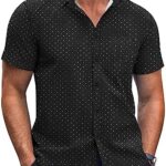 COOFANDY Mens Short Sleeve Button Down Shirts Wrinkle Free Dress Shirts Casual Polka Dot Print Shirt with Pocket