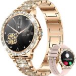 Smart Watches for Women,1.32" HD Fitness Tracker Watch with Answer/Make Call,AI Voice Control,Heart Rate/Calories/SpO2 Monitor 20 Sport Modes Ladies Smartwatch for Android iOS 2 Straps Gold