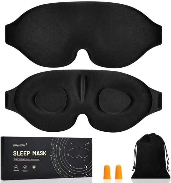 Luxury Sleep Eye Mask for Men and Women, 3D Zero Eye Pressure Sleep Mask with 100% Light Blocking Patented Design, Soft Night Blindfold Eye Shade Cover for Travel, Black