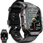 OUKITEL BT20 Military Smart Watch for Men, 1.96 Inch AMOLED Outdoor Sports Smartwatch, 5ATM Waterproof Fitness Watch, 100+ Sports Modes, Heart Rate Blood Oxygen Sleep Monitor for iOS Android