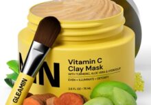 Gleamin Vitamin C Clay Mask for Dark Spots,10-Minutes Turmeric Clay Face Mask Skin Care, Deep Cleansing Pores - Facial Improves Uneven Tone, Post-Blemish, Visibly Brighten, Scarring & Texture - 2.5 Oz