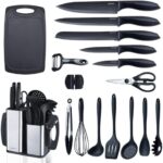 RAXCO Kitchen Utensils Set for Cooking-7 Cooking Utensils,6 Knife set Black,5 Utensil Sets,utensilios de cocina(18-in-1)