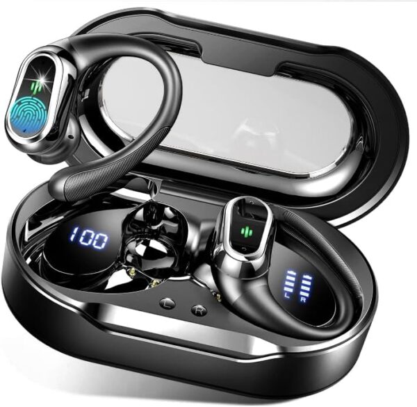 Wireless Earbuds, 2024 Bluetooth 5.4 Headphones Sport, Bluetooth Earbuds with ENC Noise Canceling Mic, 50HStereo Wireless Headphones IP7 Waterproof with Earhooks, Dual LED Display for Workout/ Running